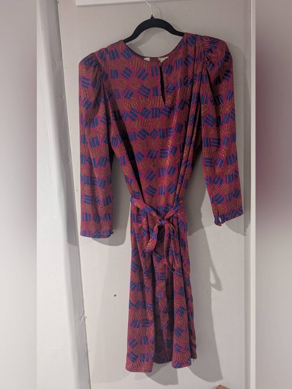 Women's Pink & Blue Geometric Tie-Waist Dress